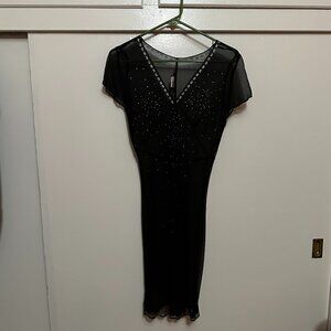 Vintage Rozae Nichols Sheer Black Silk Dress with Sparkly Embossed Patterns Y2K